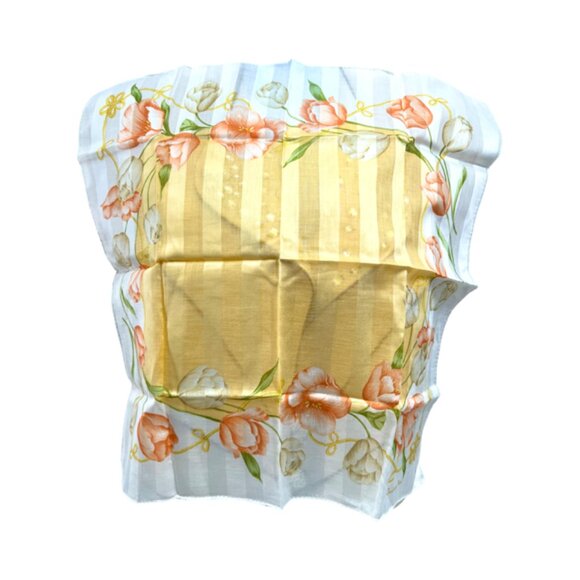 New CHRISTIAN DIOR Mni Scarf Cotton/Silk 19" Ivery Peach Pink Floral (41 - Picture 4 of 5